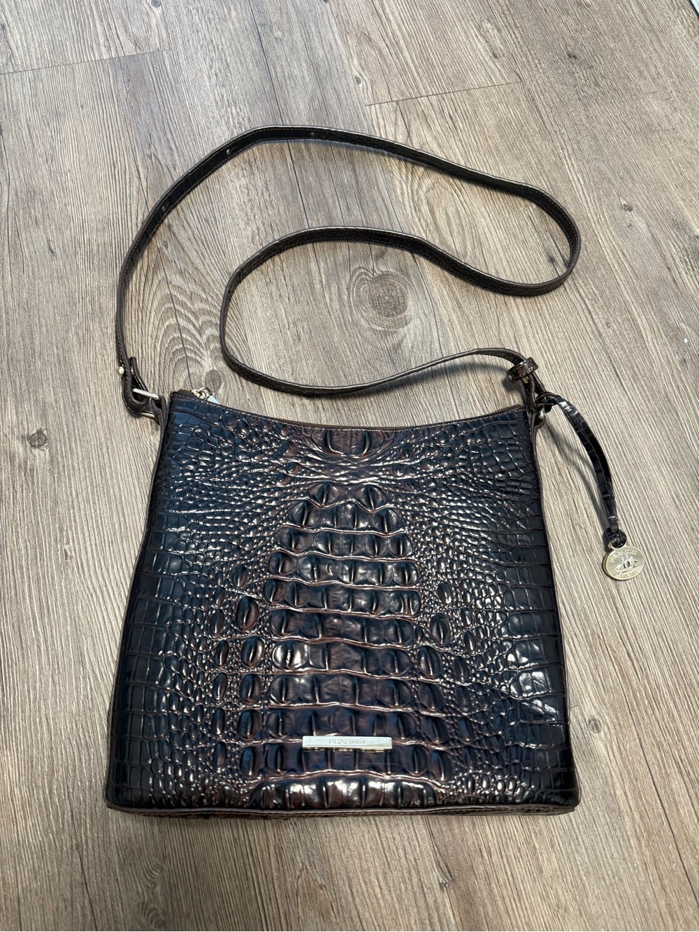Brahmin Katie Crossbody Bag in Chocolate Melbourne Croc-Embossed Leather
